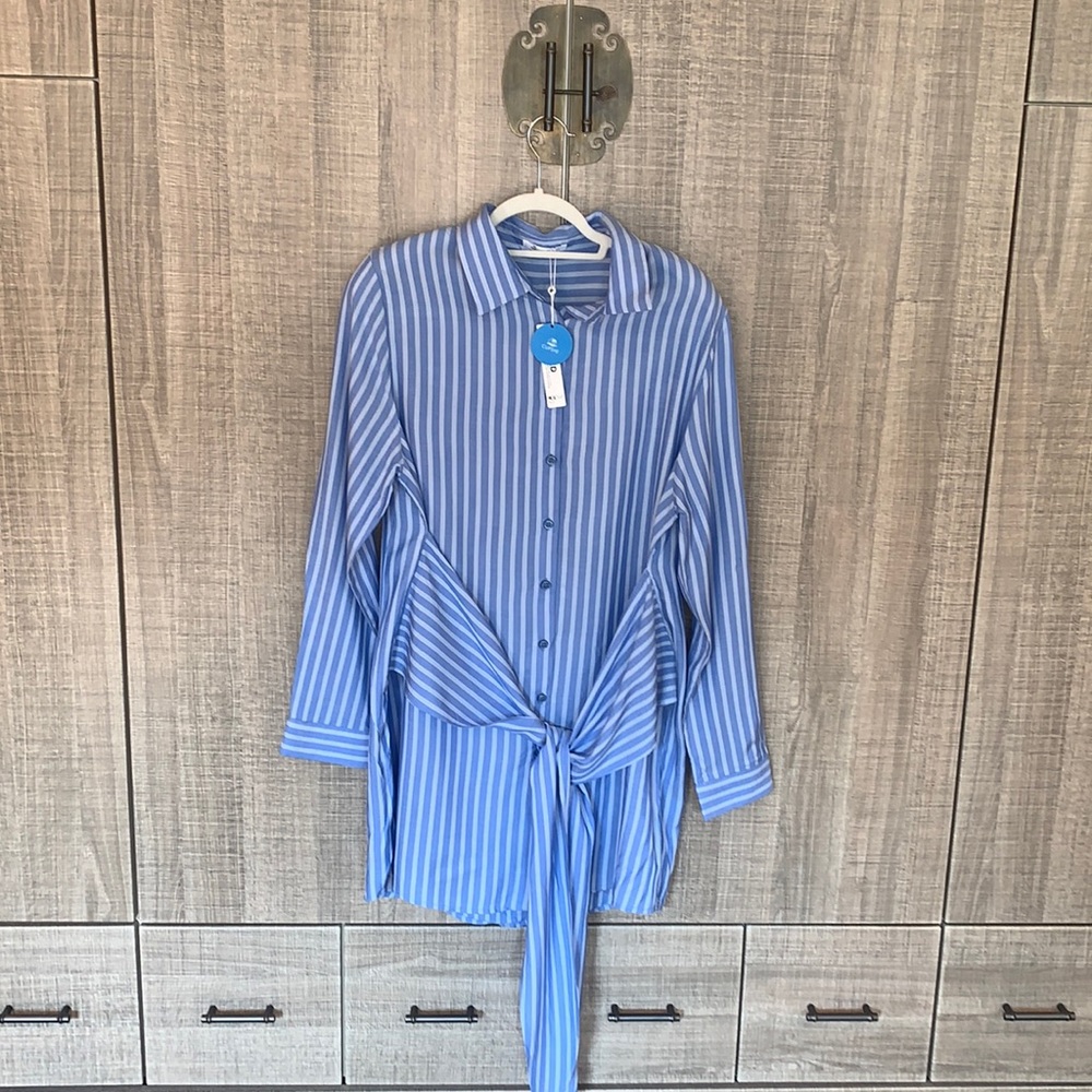 Cupshe Hillary Stripe Tie Front Shirt Dress